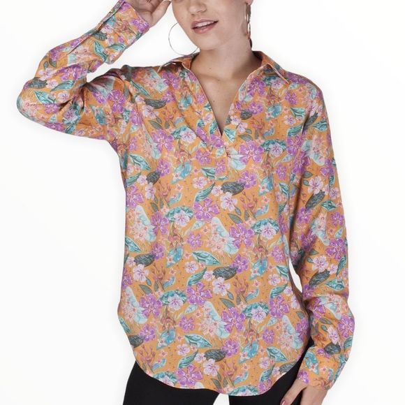Nrvna Mode Cosette Floral Blouse Long Sleeve Viscose V-Neck size Small NWT - Picture 1 of 12
